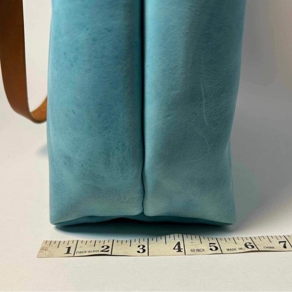 KMM & Co. Handbag Carryall Tote Satchel Light Blue Distressed Leather Purse - Picture 8 of 8